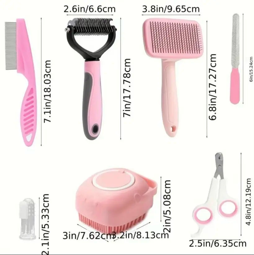 8-Piece Summer Pet Grooming Tool Set – Grooming Accessories for Small-Medium Dogs & Cats, Includes Beauty/Hair Care, Shedding & Oral Hygiene Supplies, Stress-Free for Indoor Use, Valentine’S Day Gift